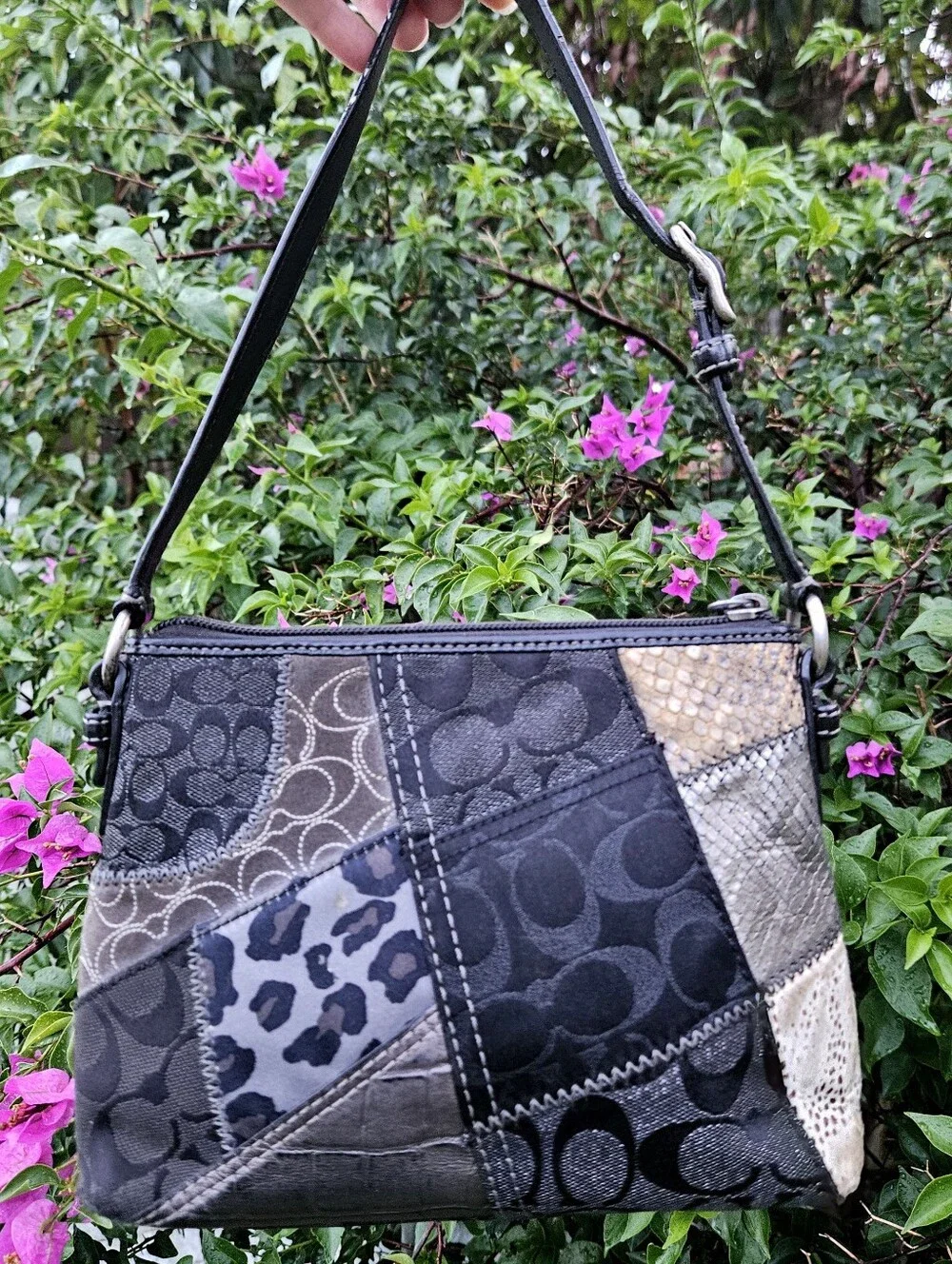 Coach 42005 Y2K Patchwork Shoulder Bag Haircalf Snake Leopard Hangtag Rare